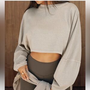 Joah Brown Slouchy Crop Long Sleeve Sandstone Cotton Size M/L NWOT